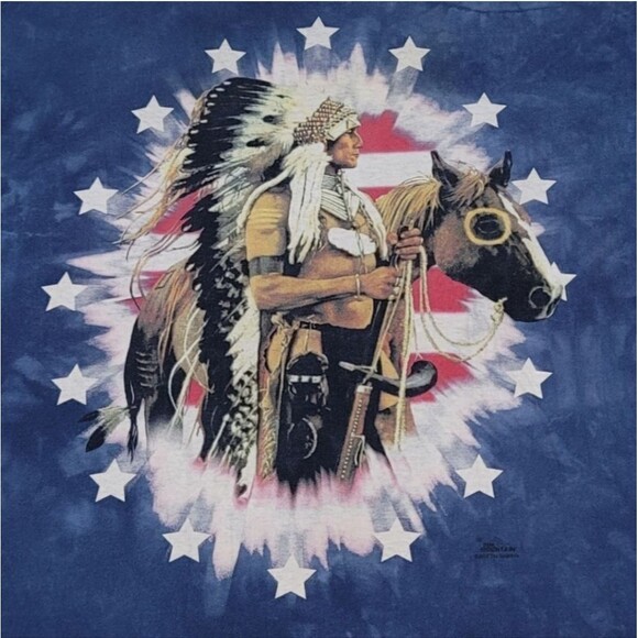 Vintage Y2K 2002 The Mountain Native American Man Blue Tie Dye T-Shirt Size XXXL - Picture 13 of 13